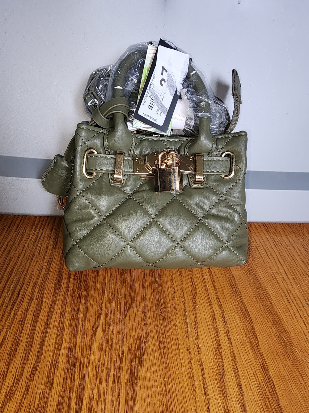 NWT Badgley Mischka Olive Green Quilted Tote